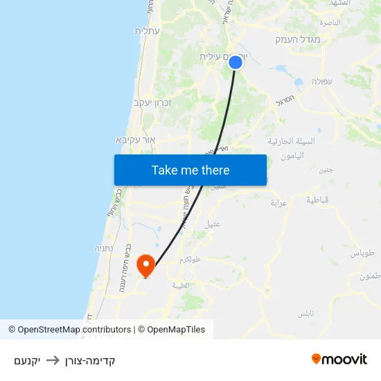 יקנעם to קדימה-צורן map