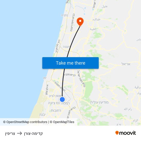 צריפין to קדימה-צורן map