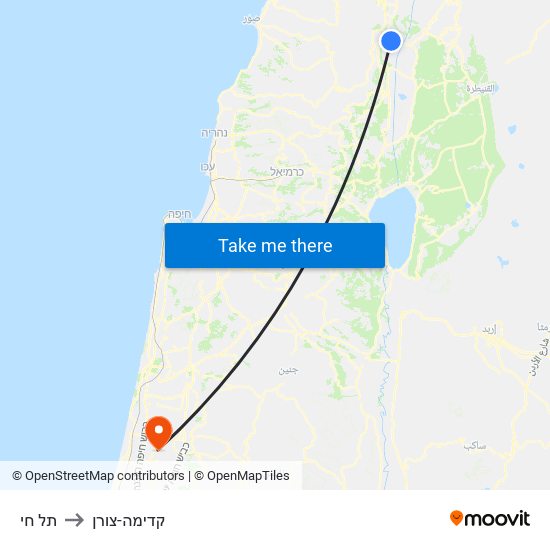 תל חי to קדימה-צורן map