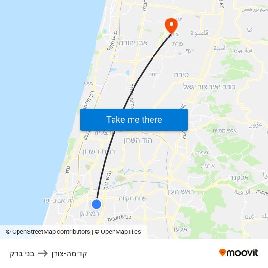 בני ברק to קדימה-צורן map