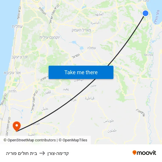 בית חולים פוריה to קדימה-צורן map