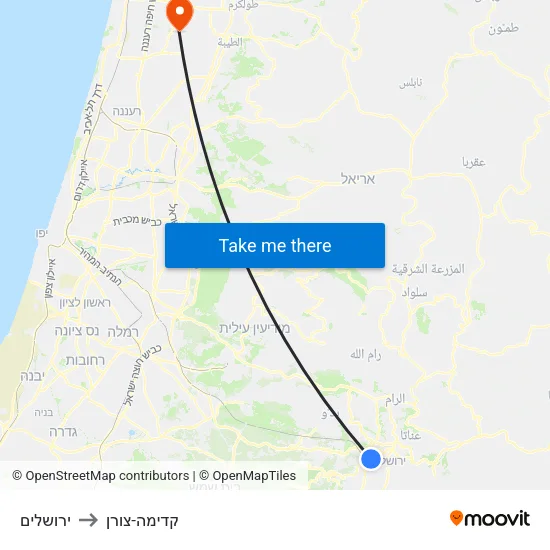 ירושלים to קדימה-צורן map