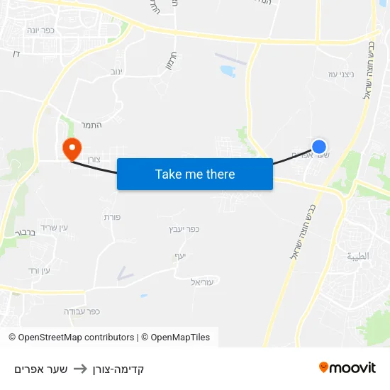 שער אפרים to קדימה-צורן map