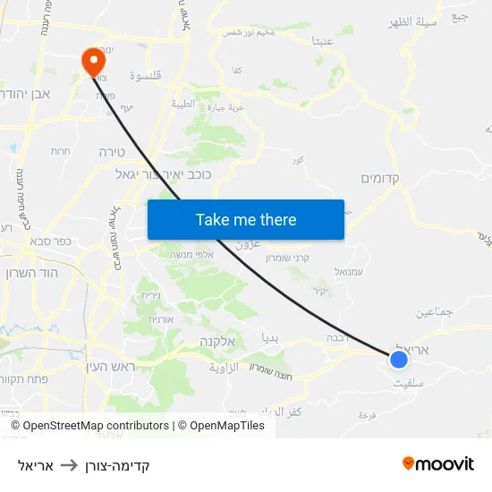אריאל to קדימה-צורן map