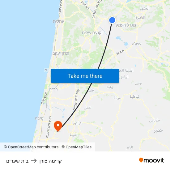 בית שערים to קדימה-צורן map