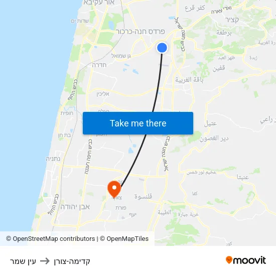 עין שמר to קדימה-צורן map