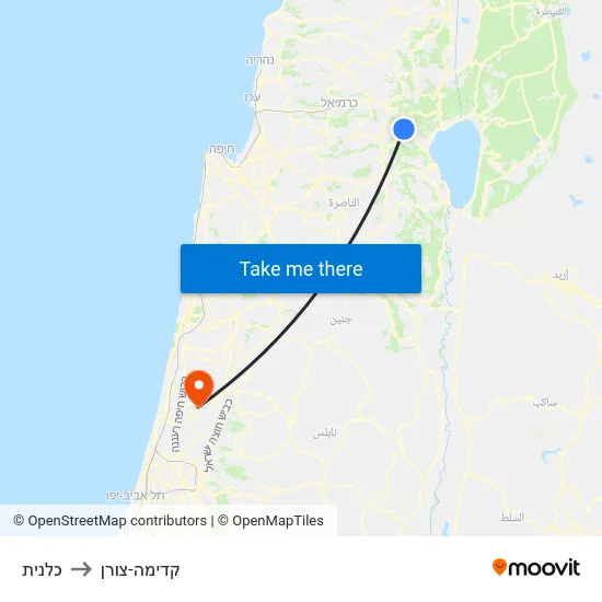 כלנית to קדימה-צורן map