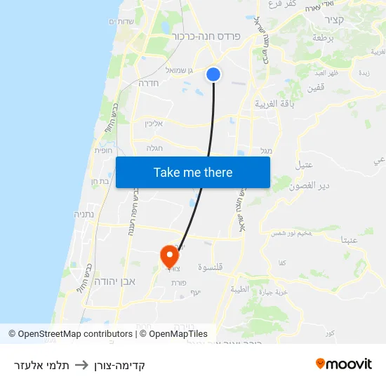 תלמי אלעזר to קדימה-צורן map