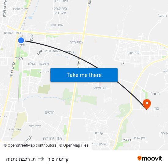 ת. רכבת נתניה to קדימה-צורן map