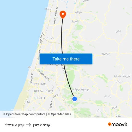 קניון עזריאלי to קדימה-צורן map