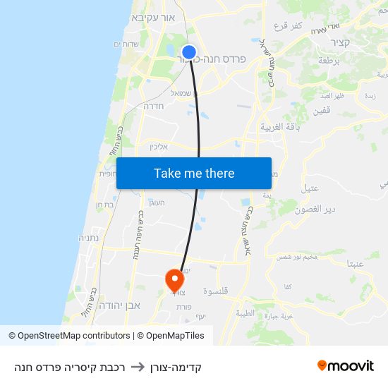 רכבת קיסריה פרדס חנה to קדימה-צורן map