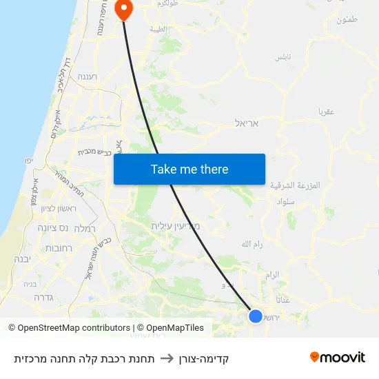 תחנת רכבת קלה תחנה מרכזית to קדימה-צורן map