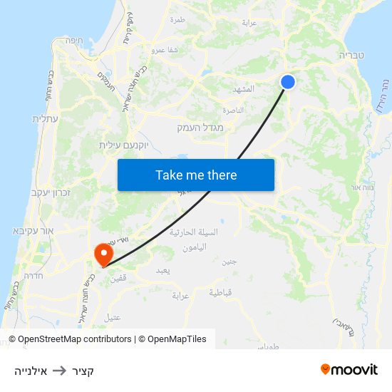 אילנייה to קציר map