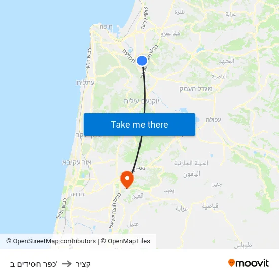 כפר חסידים ב' to קציר map