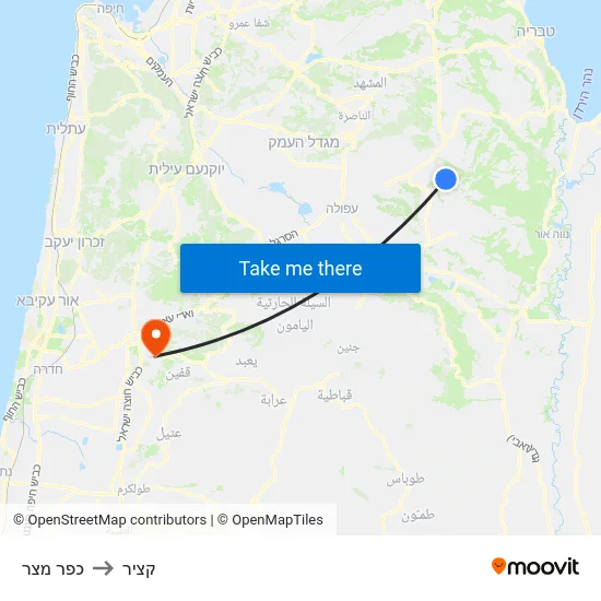 כפר מצר to קציר map