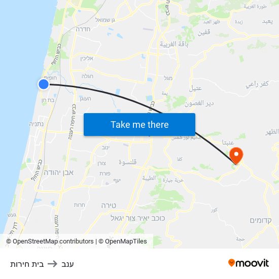 בית חירות to ענב map