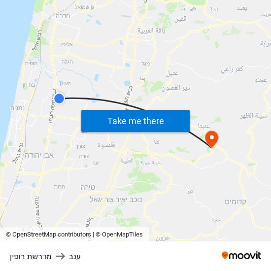 מדרשת רופין to ענב map