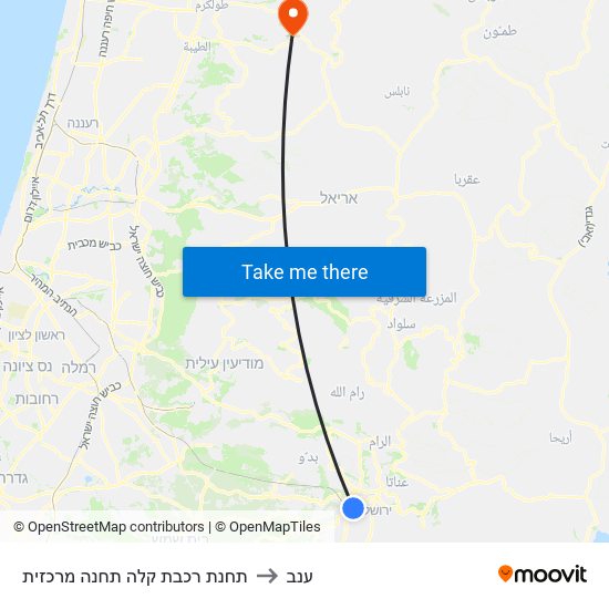 תחנת רכבת קלה תחנה מרכזית to ענב map