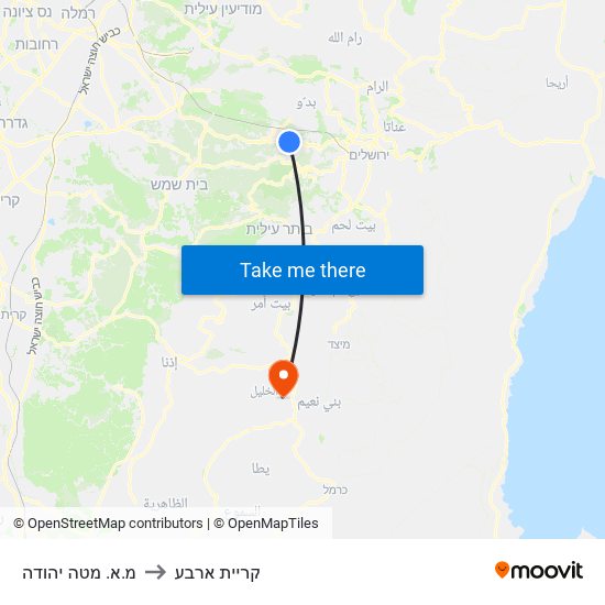 מ.א. מטה יהודה to קריית ארבע map