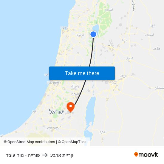 פורייה - נווה עובד to קריית ארבע map