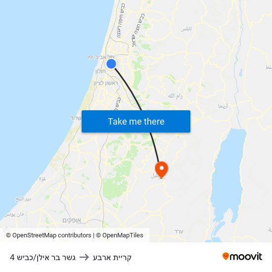 גשר בר אילן/כביש 4 to קריית ארבע map