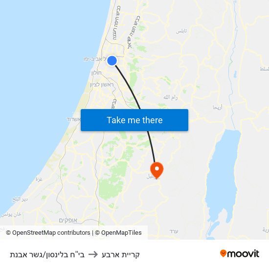 בי''ח בלינסון/גשר אבנת to קריית ארבע map