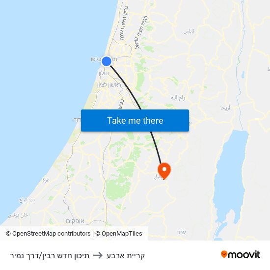 תיכון חדש רבין/דרך נמיר to קריית ארבע map