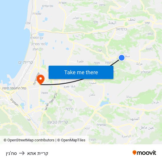 סח'נין to קריית אתא map