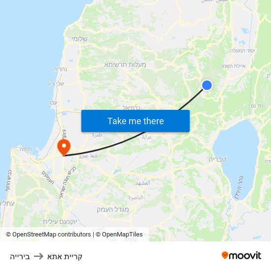 בירייה to קריית אתא map