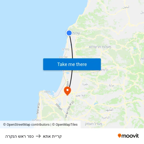 כפר ראש הנקרה to קריית אתא map