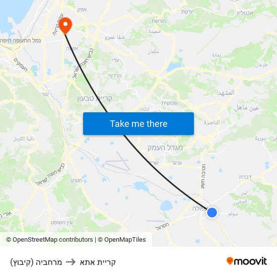 מרחביה (קיבוץ) to קריית אתא map