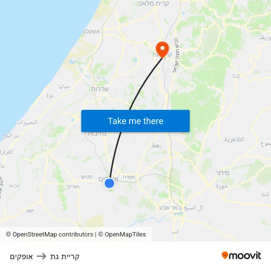 אופקים to קריית גת map