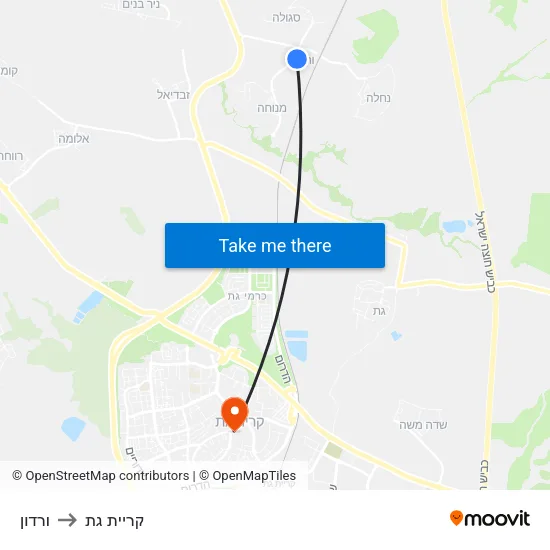 ורדון to קריית גת map