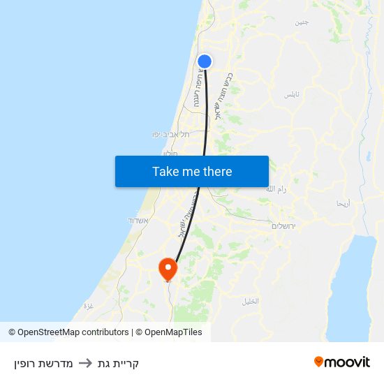 מדרשת רופין to קריית גת map