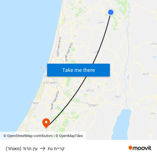 עין חרוד (מאוחד) to קריית גת map