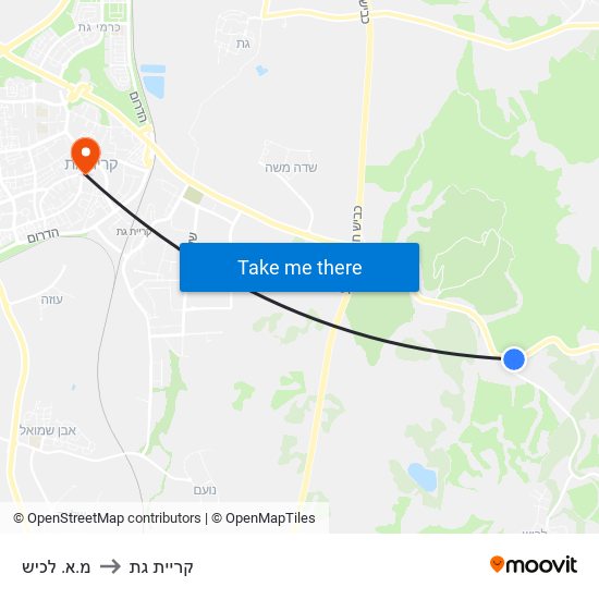 מ.א. לכיש to קריית גת map