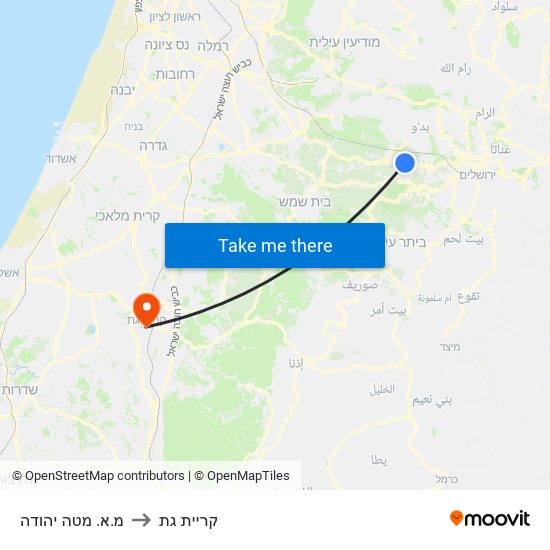 מ.א. מטה יהודה to קריית גת map