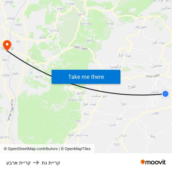 קריית ארבע to קריית גת map