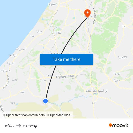 צאלים to קריית גת map