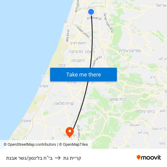 בי''ח בלינסון/גשר אבנת to קריית גת map