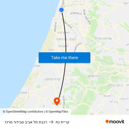 רכבת תל אביב סבידור מרכז to קריית גת map