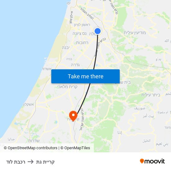 רכבת לוד to קריית גת map