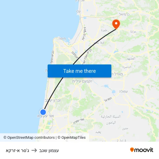 ג'סר א-זרקא to עצמון שגב map