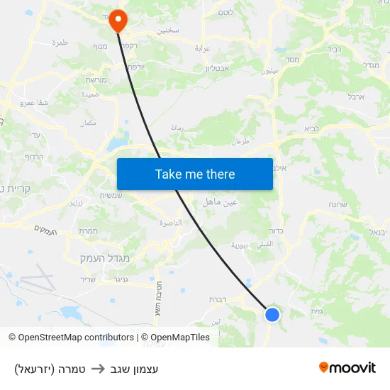 טמרה (יזרעאל) to עצמון שגב map