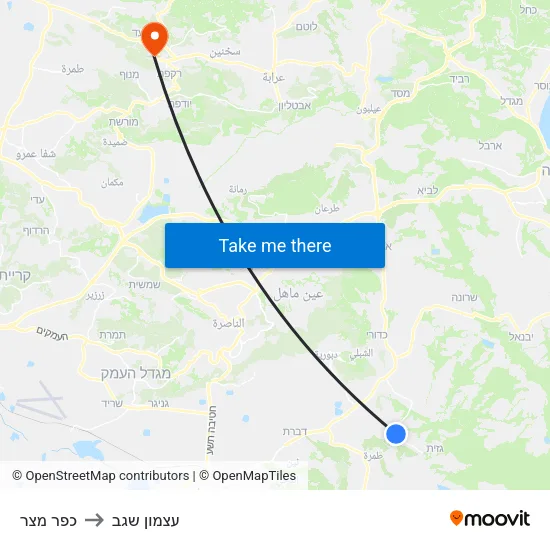כפר מצר to עצמון שגב map