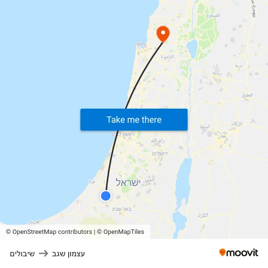 שיבולים to עצמון שגב map