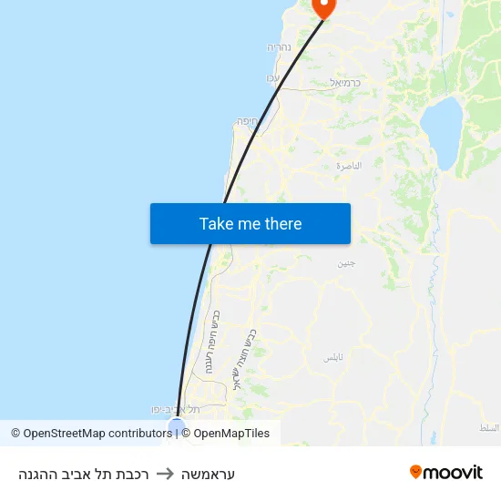 רכבת תל אביב ההגנה to עראמשה map