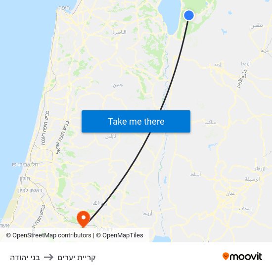 בני יהודה to קריית יערים map