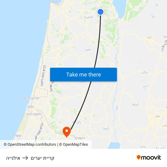 אילנייה to קריית יערים map