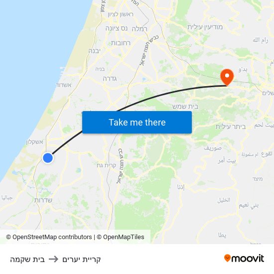 בית שקמה to קריית יערים map